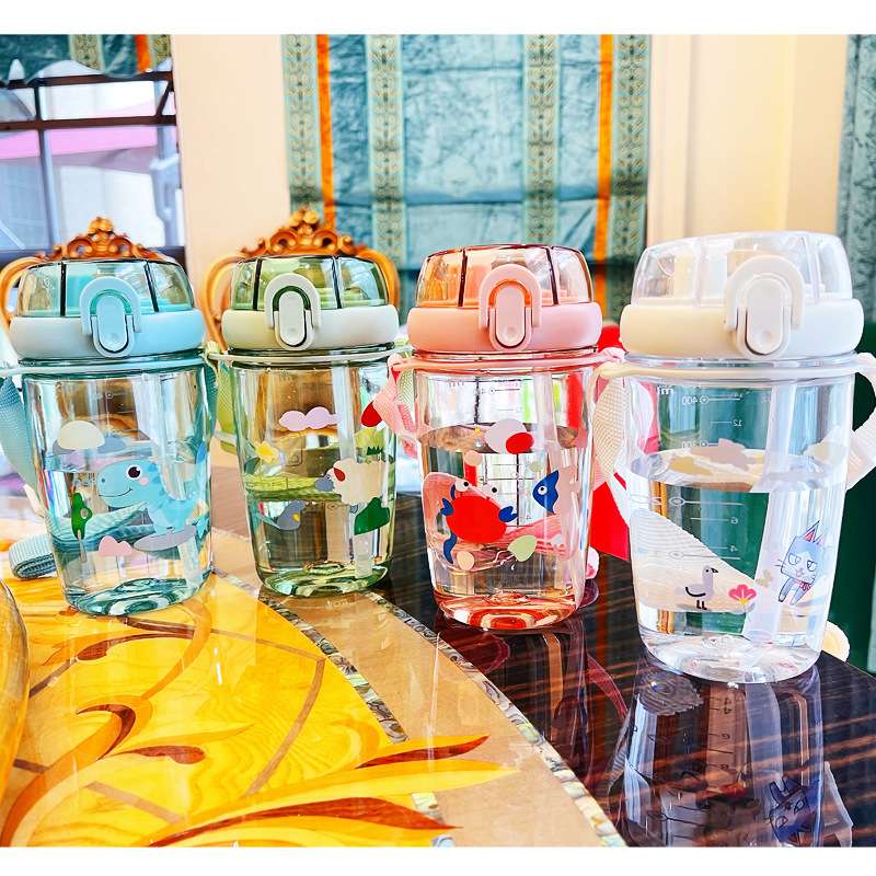 S49-7305 Popular double drinking cup, large-capacity cup, portable summer water bottle for children, shoulder strap, straw cup, heat-resistant