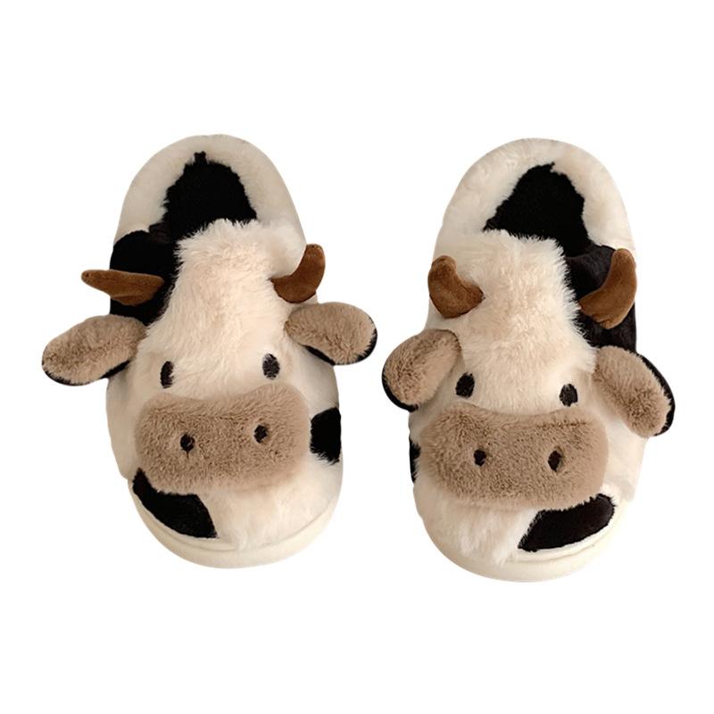 cute girl heart cow baotou cotton slippers winter fashion girl home warm plush confinement shoes Item Picture