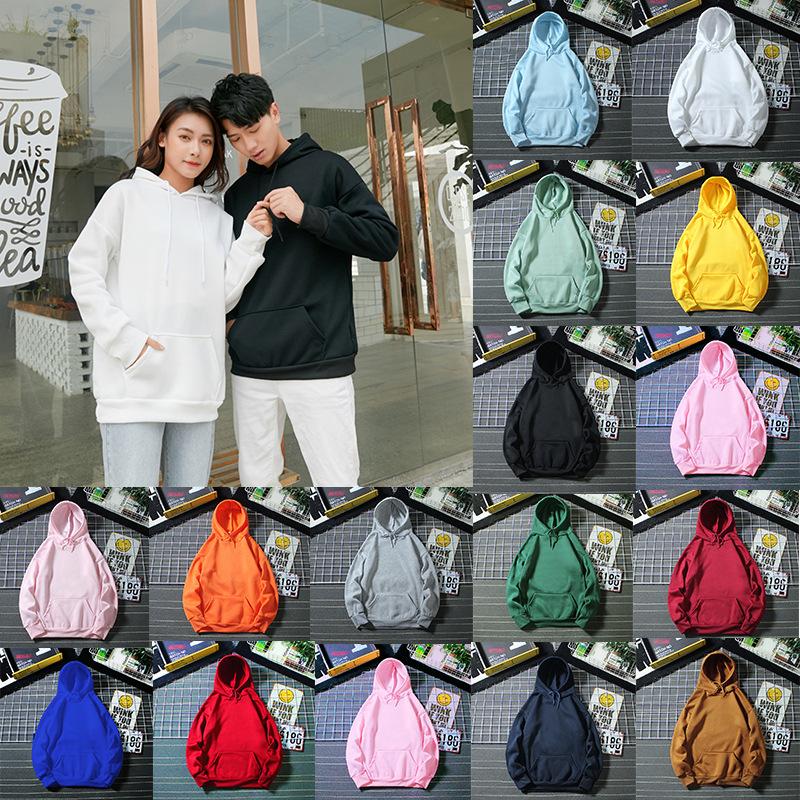 autumn and winter fleece-lined light board korean style long sleeve solid color loose version student pullover plus rope hoodie unisex wear sweater