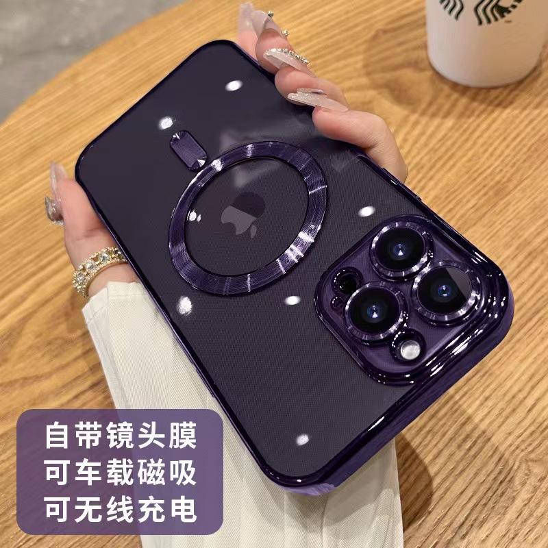 applicable to iphone16pro phone case magnetic plating transparent with lens protector apple 15 all-inclusive protective case