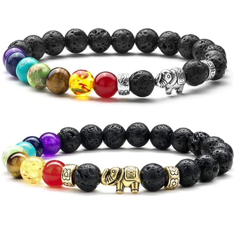 amazon creative new lava stone beaded colorful stone beads elephant bracelet men and women accessories imported white-barked pine hands