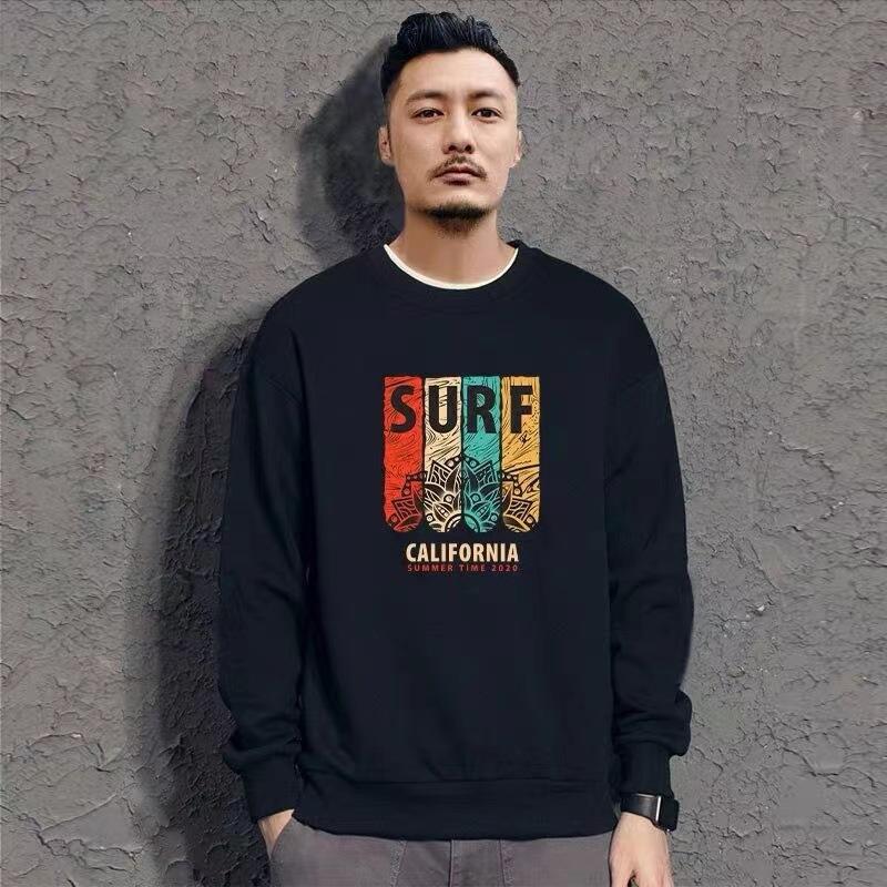 chinese style fashion brand 2024 spring and autumn new hoodie men's round neck pullover long sleeve velvet winter clothes loose men's top