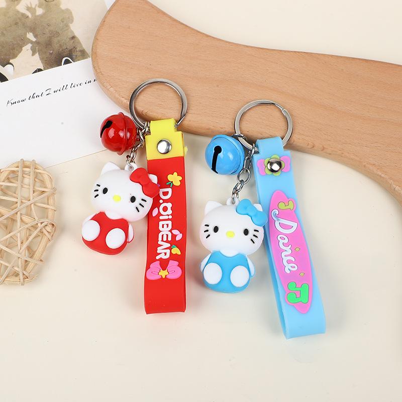 new cartoon cute soft rubber doll hello kitty keychain three-dimensional sitting couple gift bag keychain pendant