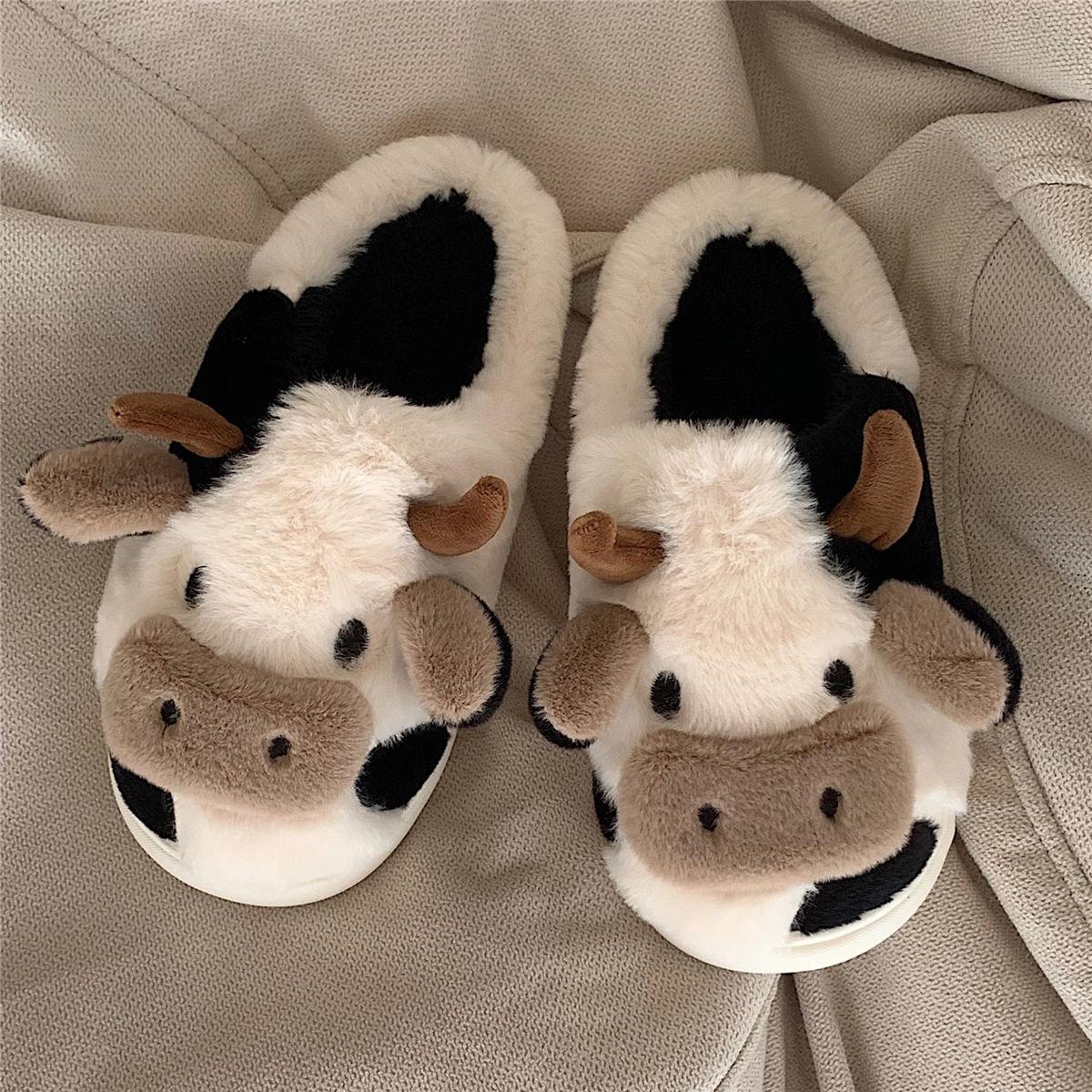 cute girl heart cow baotou cotton slippers winter fashion girl home warm plush confinement shoes full figure
