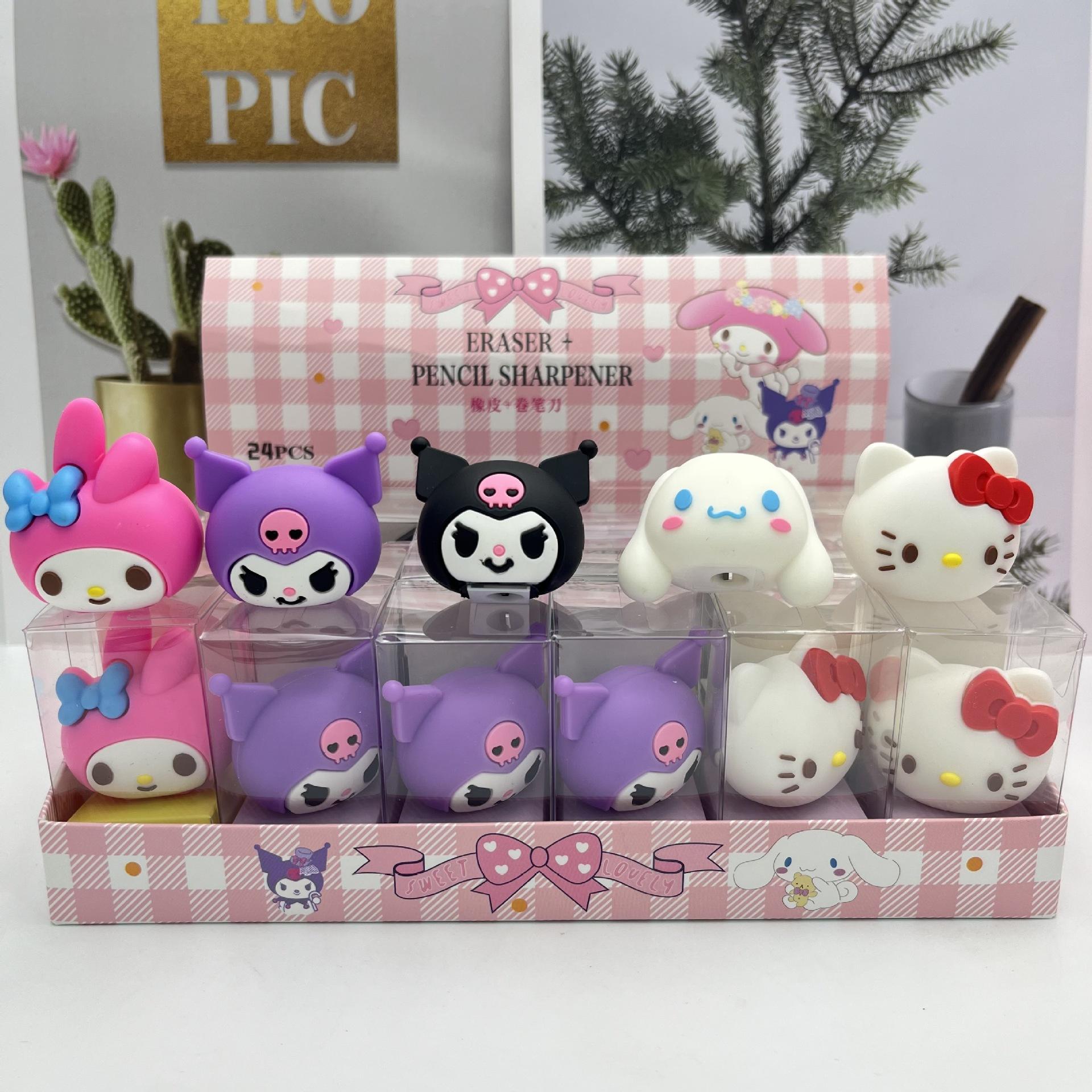 anime sanrio pencil sharpener + eraser lolometi hello kitty pencil sharpener turn pen planer stationery prizes full figure