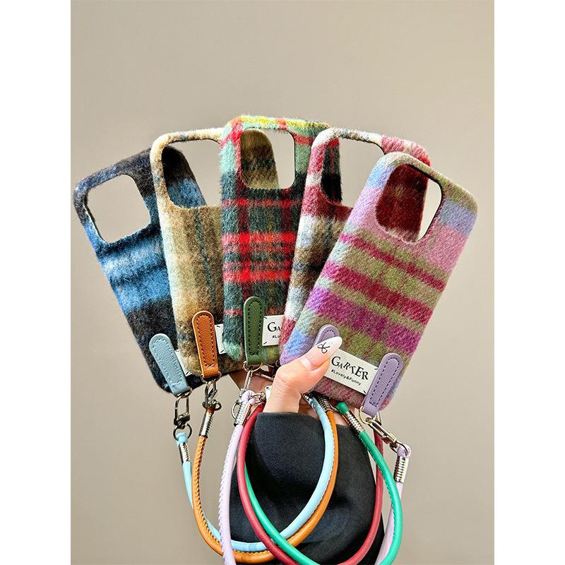 guzhonghao ins autumn and winter flannel contrast color check for apple 16promax phone case iphone15 new 1