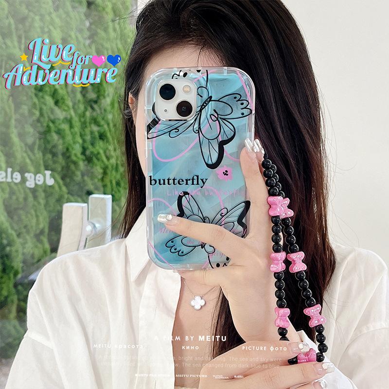 water ripple for iphone15pro flower lanyard silver mirror facial tissue tpu drop-resistant apple 13 phone case