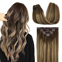 barrettes chocolate brown to caramel golden clip-on real human hair extension natural hair extension