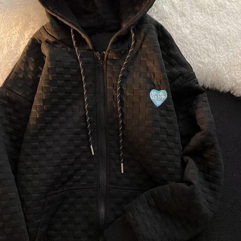 2023 early autumn clothing new hoodie women's loose waffle korean style versatile design sense long sleeve cardigan jacket Specification drawing