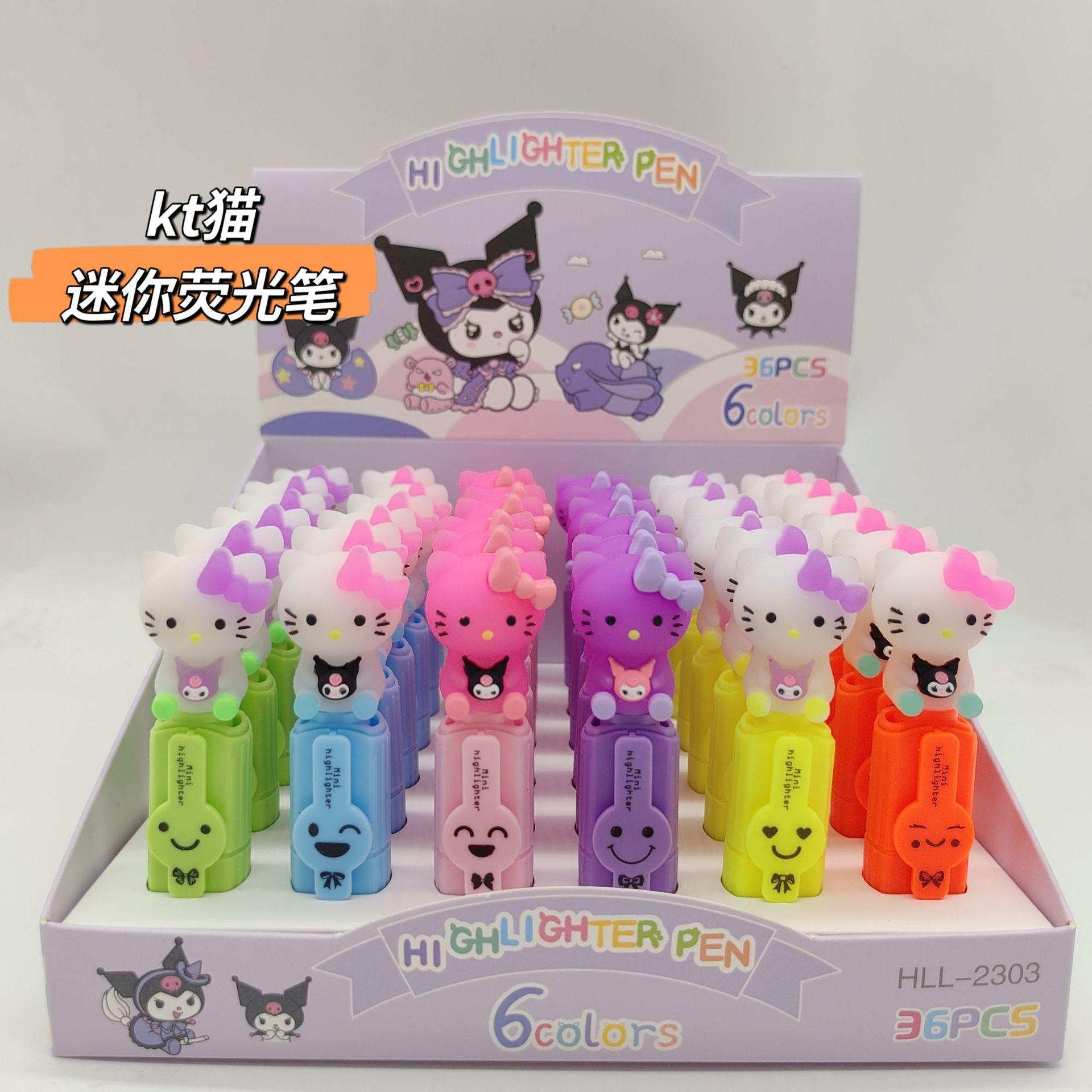 New Popular Cartoon Hello Kitty Mini 6 Color Fluorescent Pen Set Modeling Good-looking Student Color Marking Pen details Picture