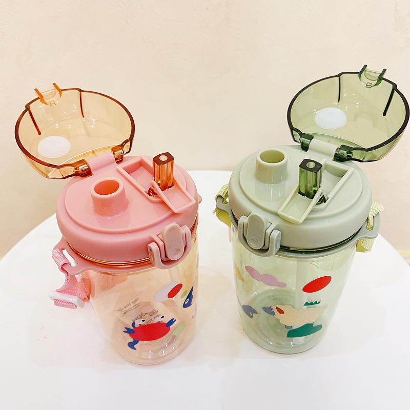 S49-7305 Popular double drinking cup, large-capacity cup, portable summer water bottle for children, shoulder strap, straw cup, heat-resistant details Picture