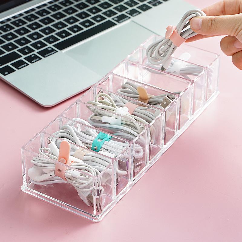 desktop data cable storage 8 cell phone charger charging cable sorting compartment cable winder power cord storage box Application Scenario