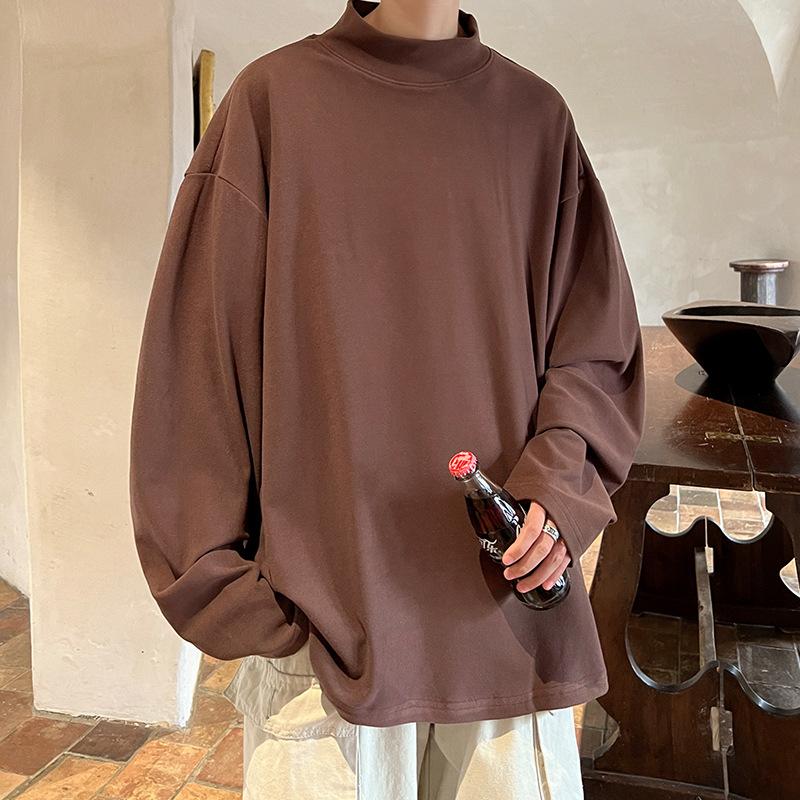 thin fleece hoodie men's autumn and winter half-high collar long sleeves t-shirt with windbreaker inner wear blouse plus-sized plus size