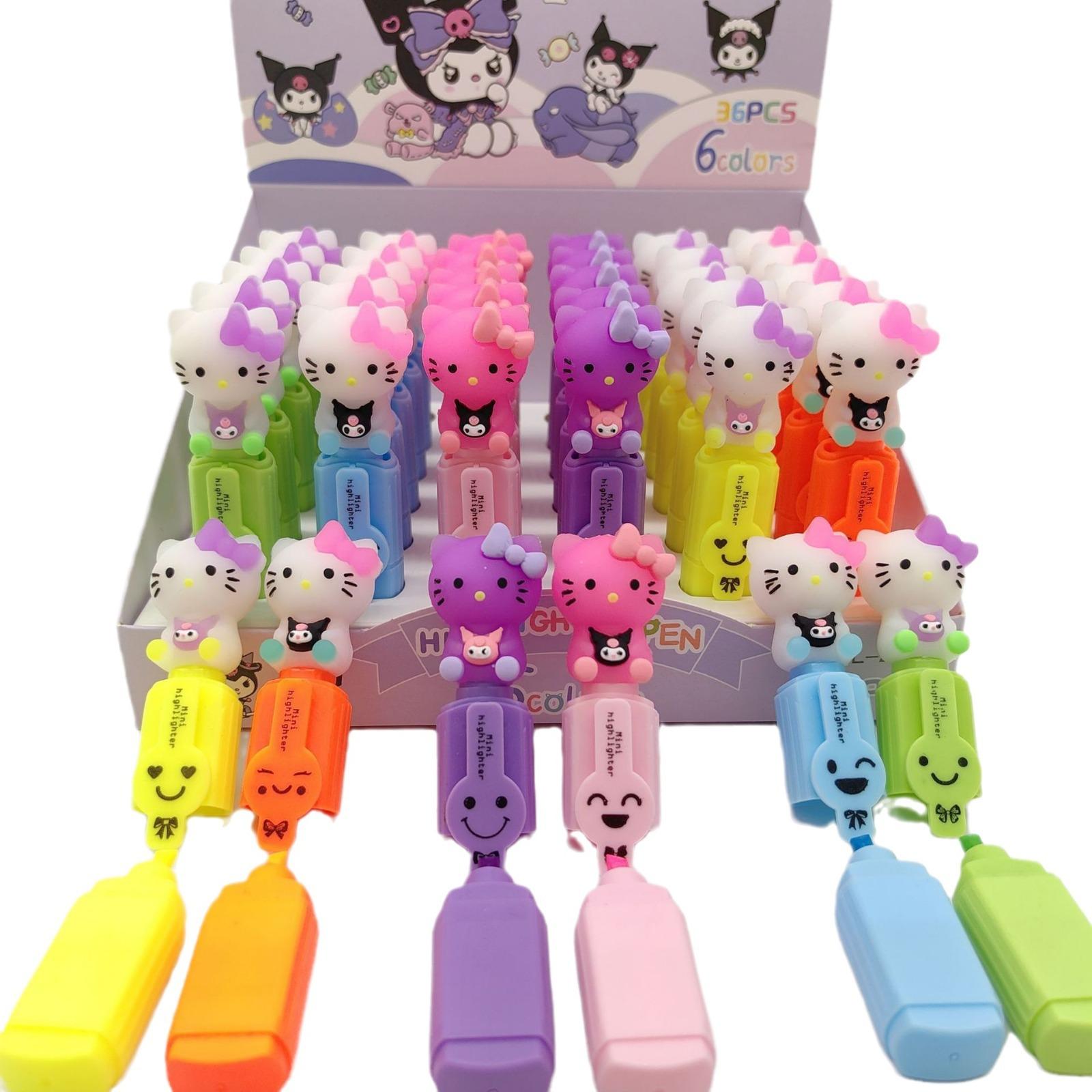 New Popular Cartoon Hello Kitty Mini 6 Color Fluorescent Pen Set Modeling Good-looking Student Color Marking Pen Item Picture