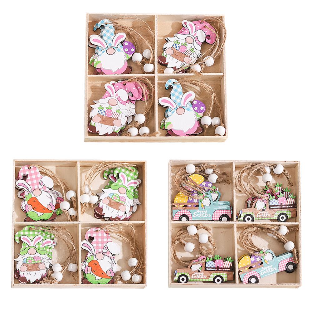 cross-border new arrival easter decorations painted wooden rabbit automobile hanging ornament home atmosphere layout props supplies Item Picture