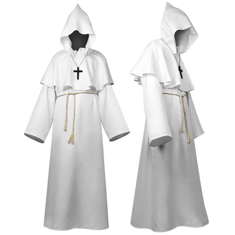 Halloween Cospy Medieval Cloak Monk Costume Wizard Monk Costume Priest Robe Hoodie Cloak Costume Specification drawing