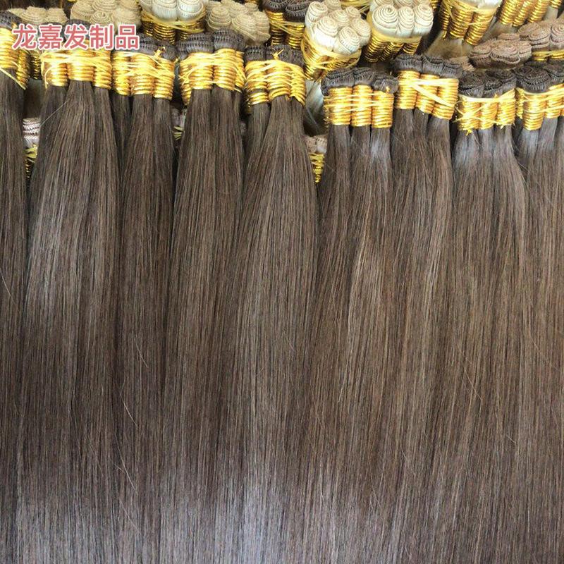 factory handmade real human hair straight hair braid hand-knitted hair weft european and american hand-knitted hair weft hair extension can be permed