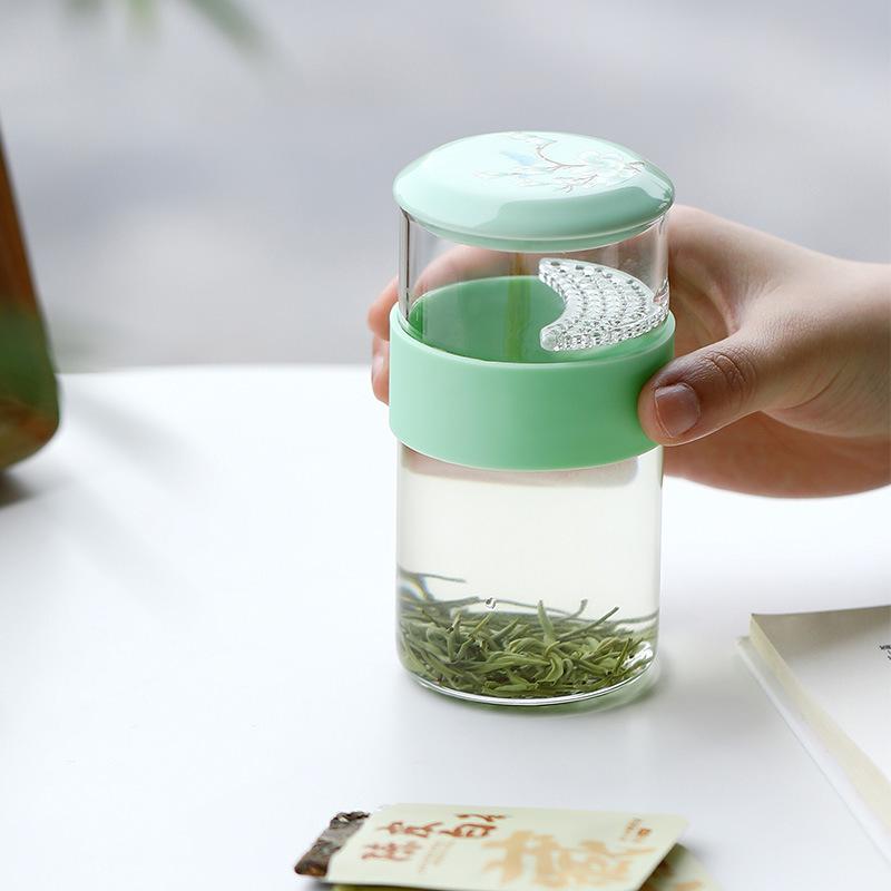 月牙杯泡绿茶龙井花茶专用玻璃杯个人家用过滤茶杯喝茶喝水杯子
