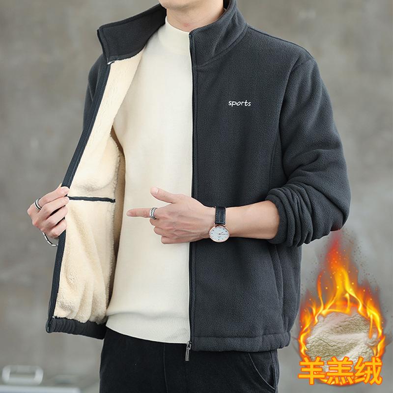 lambswool casual jacket men's autumn and winter 2024 new national fashion brand thickened warm jacket polar fleece winter clothing