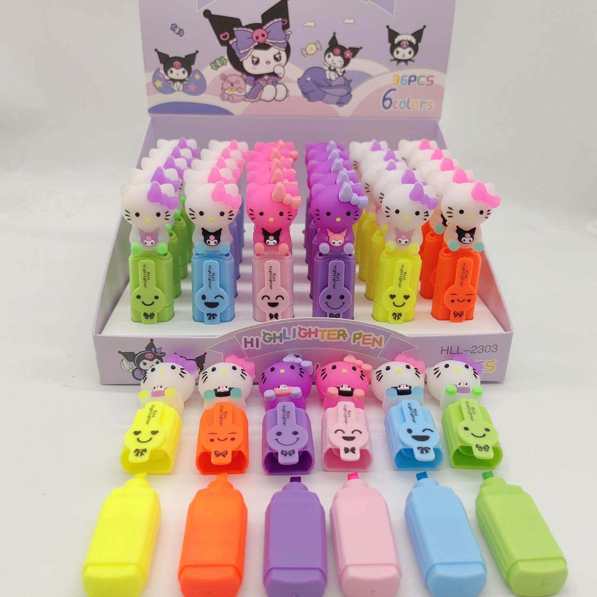 New Popular Cartoon Hello Kitty Mini 6 Color Fluorescent Pen Set Modeling Good-looking Student Color Marking Pen Application Scenario