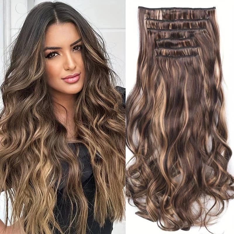 european and american 16 cards hair extension 6-piece set hairpiece clip hair supplementing piece curly hair chemical fiber wig clip in hair