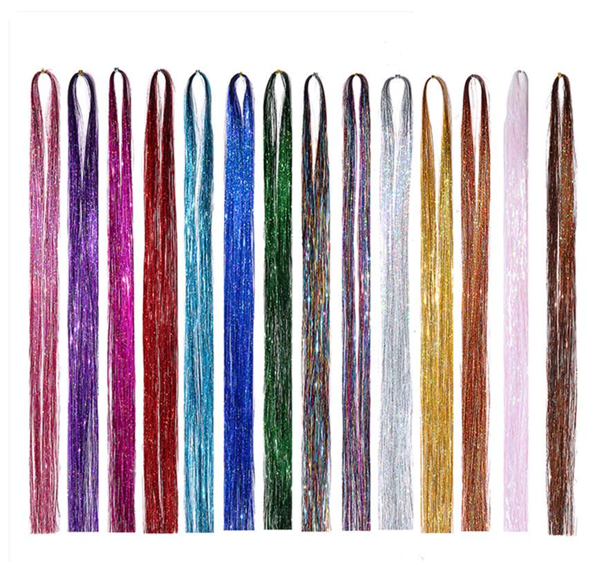 Spot Tinsel Braided Hair Rope Colorful Ropes Flash Hair Extension Color Stripes Laser Silk Colorful Gold Silk Flash Hair Extension Gold Silk Application Scenario