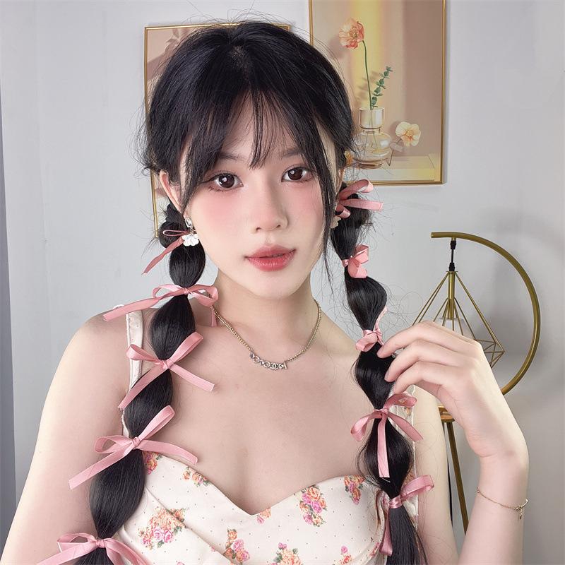 short-sighted band goods wig ponytail female long hair double ponytail bubble braid internet celebrity same style hair extension boxing braid wholesale Specification drawing