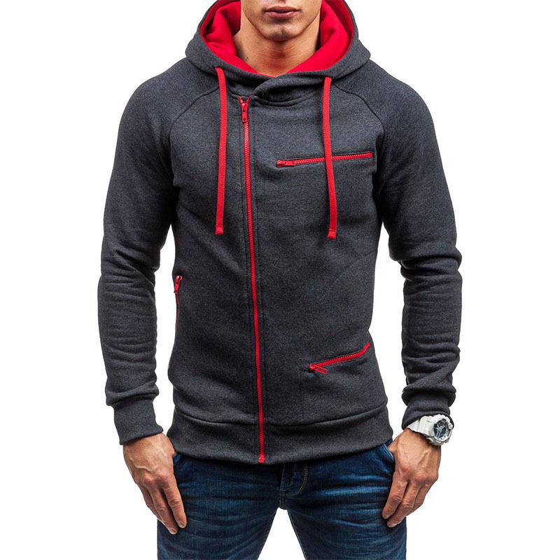 amazon fashion casual brushed hoody foreign trade european and american men zipper hooded sweatshirt autumn and winter simplicity baggy coat