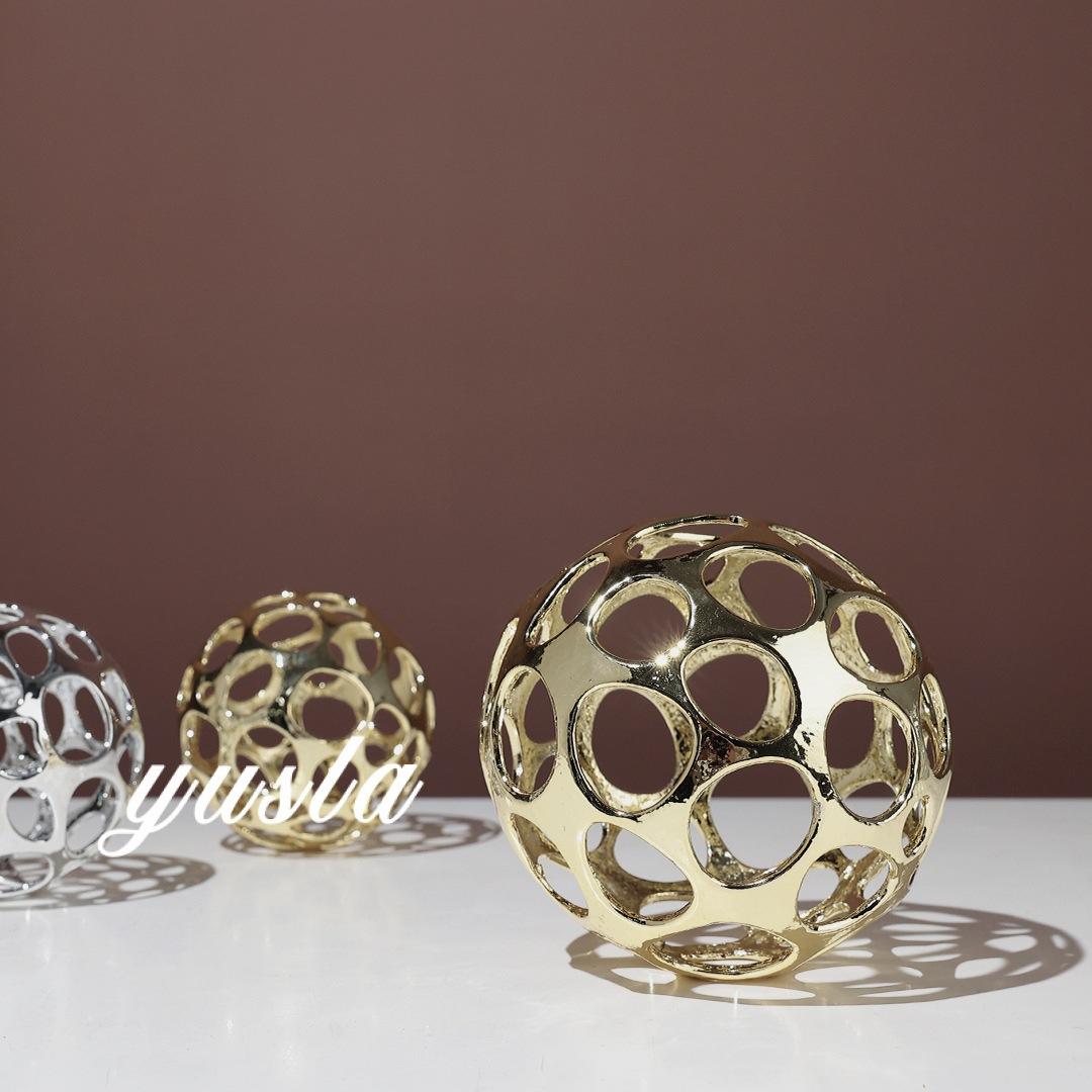 simple and light luxury nordic metal hollow ball decoration model room office home console tables soft decoration