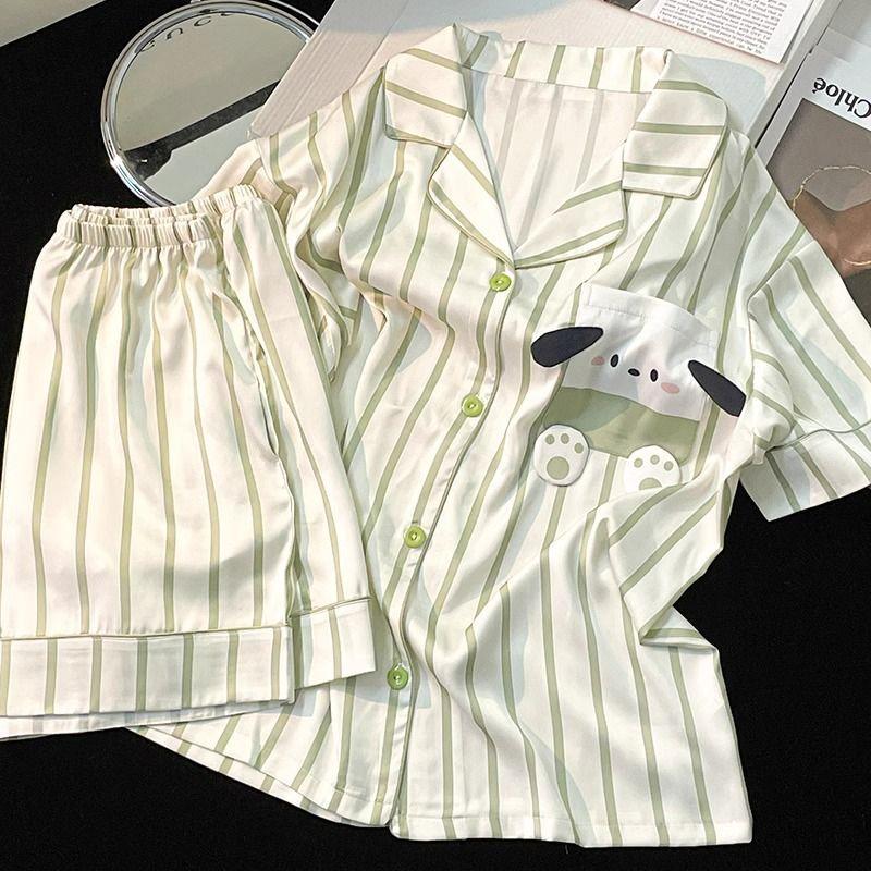 2024 new pajamas women's summer ice silk short sleeve cute high sense plus size home wear thin summer suit full figure