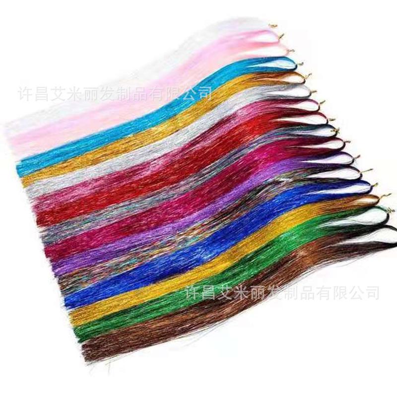 xuchang wig factory shiny colorful hairpiece gold and silver wire hair extension hair tinsel laser wire hair extension Item Picture