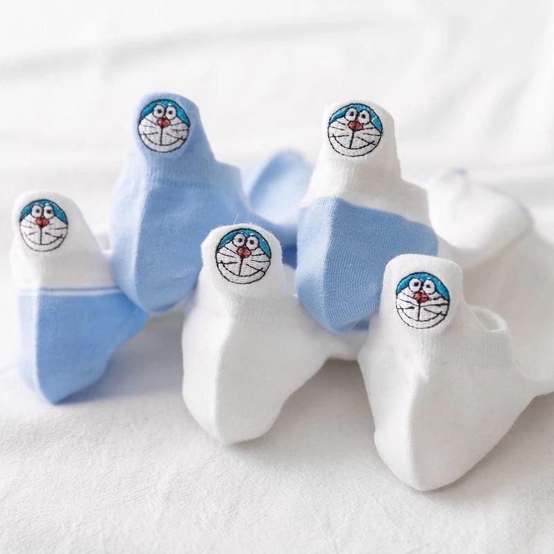 Cotton Socks Embroidered Blue Fat Women's Socks Spring and Summer Sweat-Absorbent Breathable Bee Boat Socks Doraemon Mickey Mouse Hello Kitty Socks Application Scenario