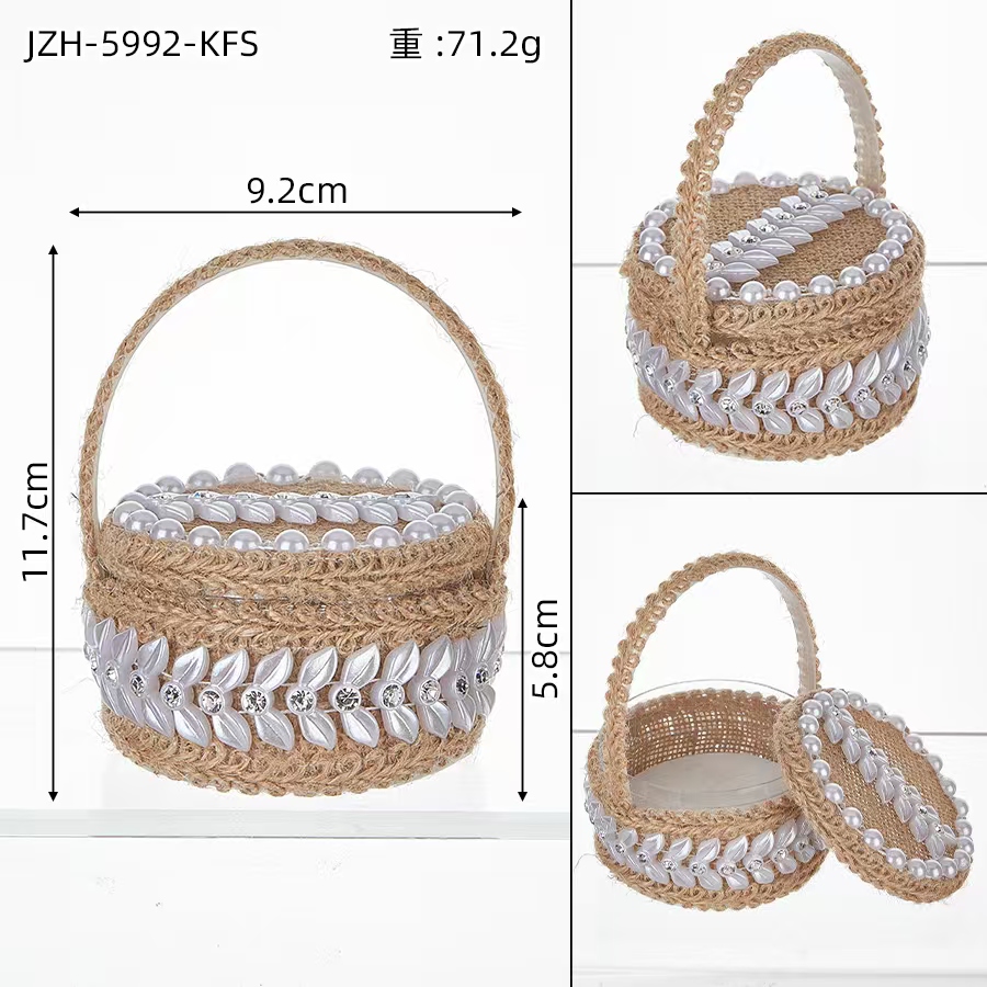 新款创意西式婚礼花童手提戒指盒亚麻包边装饰戒枕情人节礼物包装细节图