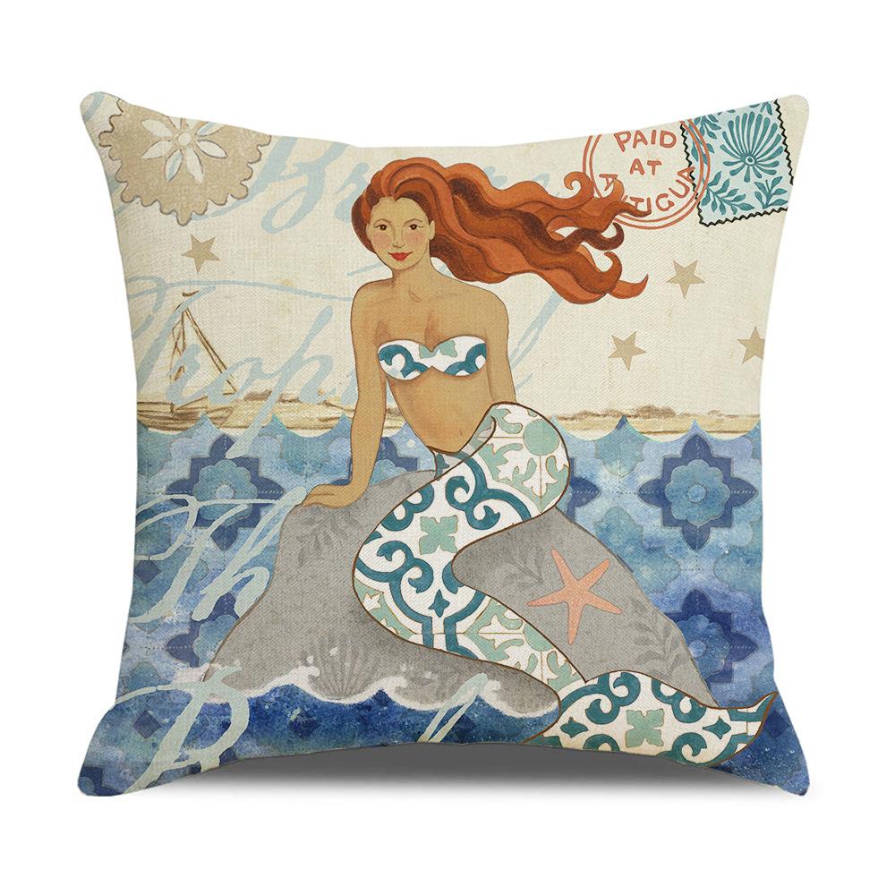 retro mediterranean ocean digital printing linen pillow reading cushion one piece dropshipping amazon home supplies details Picture
