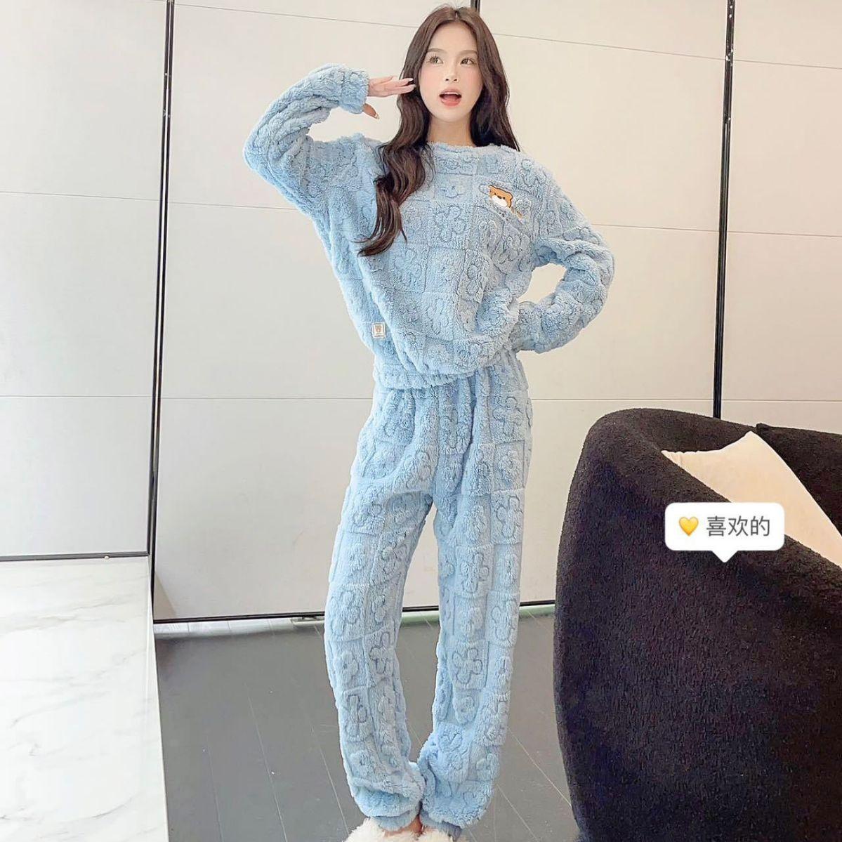 2024 new autumn and winter women's pajamas home wear women's suit pure velvet pajama thickened winter thermal pajamas suit Specification drawing