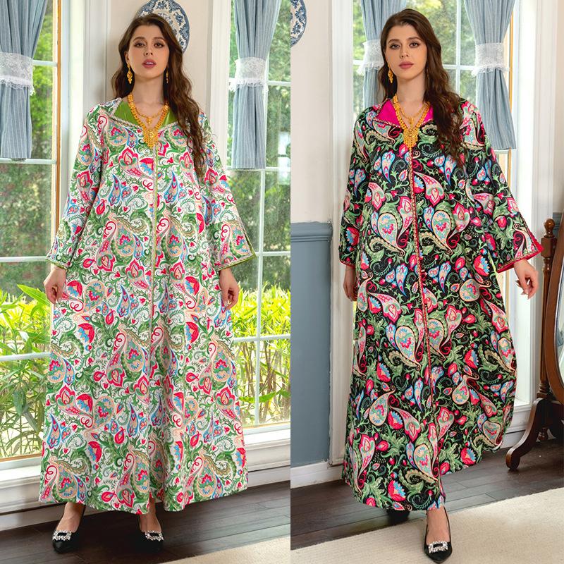 Ab303 European Muslim Women's Wear 2023 Summer Abaya Middle East Robe Twist Colorful Crystals Hot Drilling Affordable Luxury Fashion