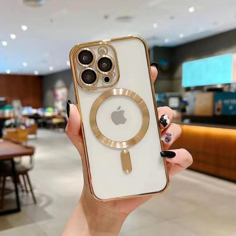 applicable to iphone 15 transparent electroplating magnetic suction iphone x all-inclusive soft case apple 11 comes with lens protector protective case