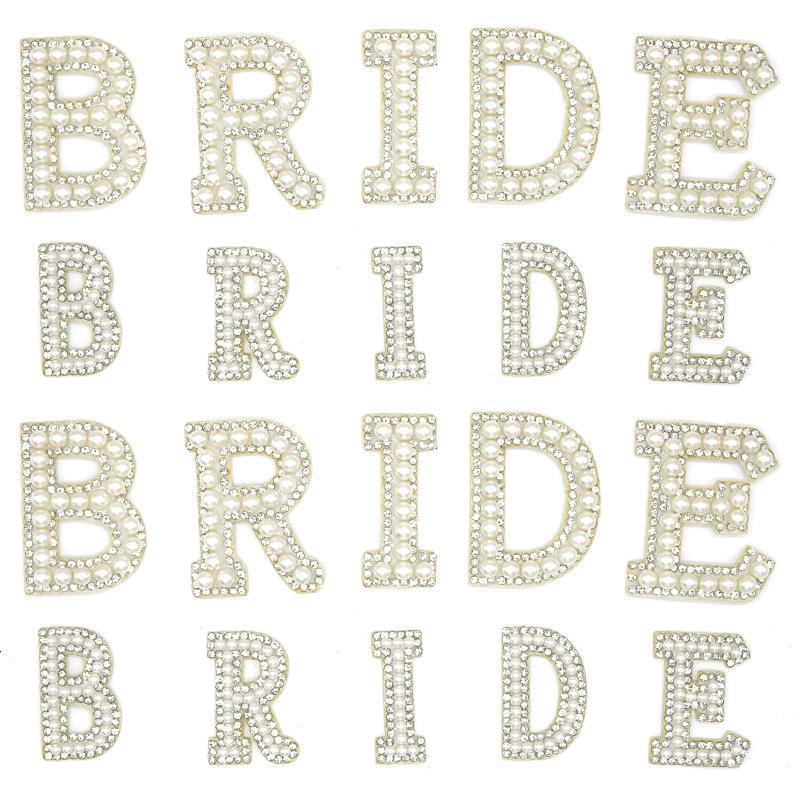 New Bride English Letters Hot Drilling Creative Pearl Letters Rhinestone Sticky and Picture Printed DIY Clothing Bags Decorative Sticker