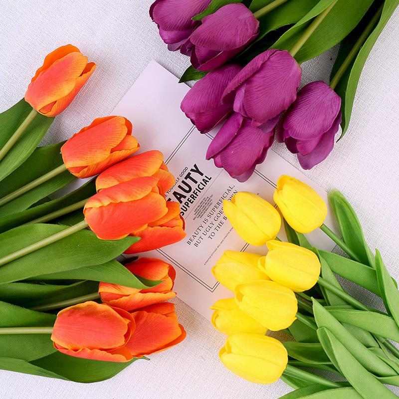 tulip bouquet high sense pu emulational flower decoration tulip fake flower decoration home silk flower simulation green flower Specification drawing