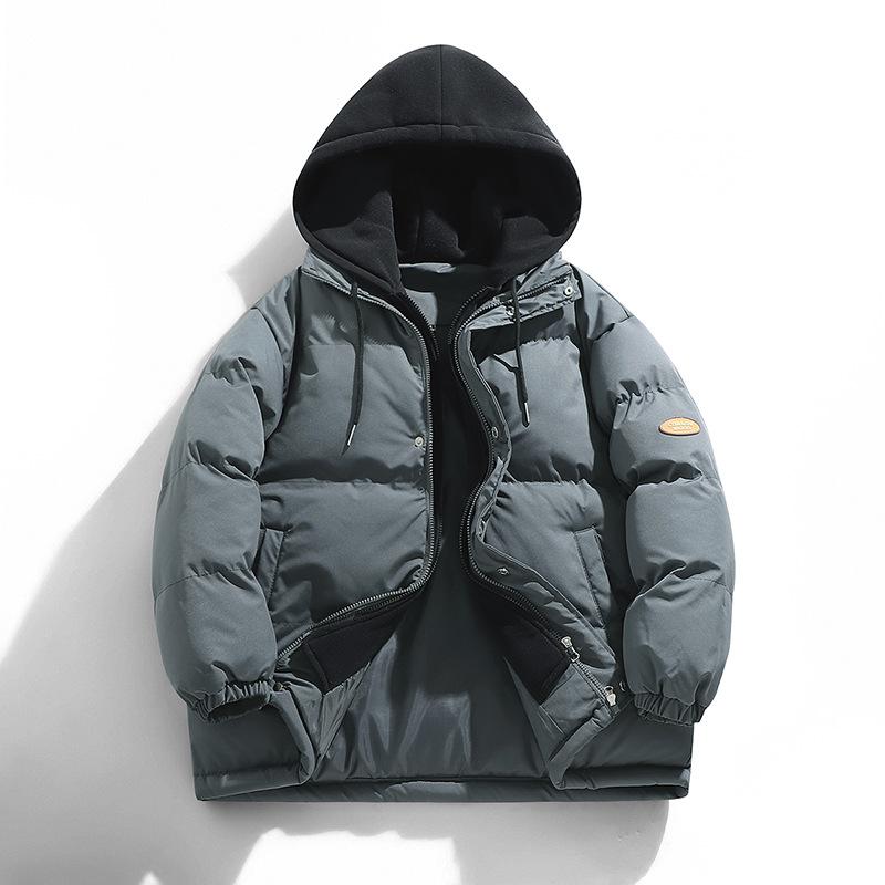 Foreign Trade Winter Fake Two-Piece Cotton-Padded Coat Men's Hooded Loose Cotton Coat Hong Kong Style Fashion Cotton-Padded Jacket Couple Coat Thickened Puffer Jacket