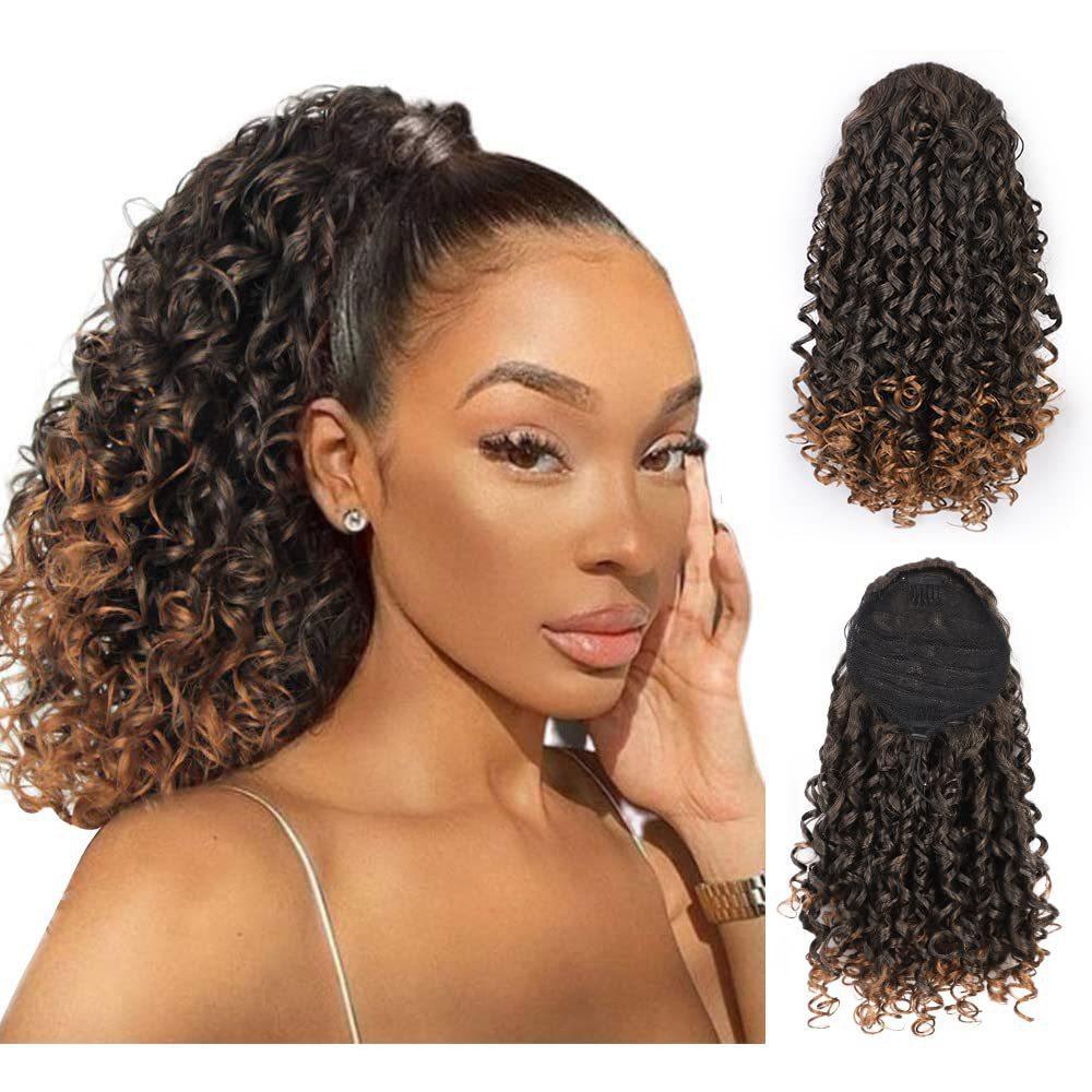 African Elastic Net Hair Extension Braid Foreign Trade Ponytail Wig Female Drawstring Spiral Curly Short Ponytail Natural Simulation Fluffy