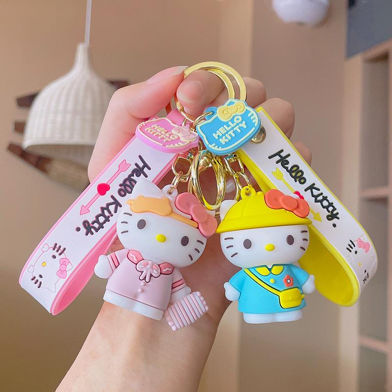 Cartoon Hello Kitty Couple Key Chain Bag Hanging Decoration Doll Key Pendants Gift Wholesale Car Silica Gel Key Chain