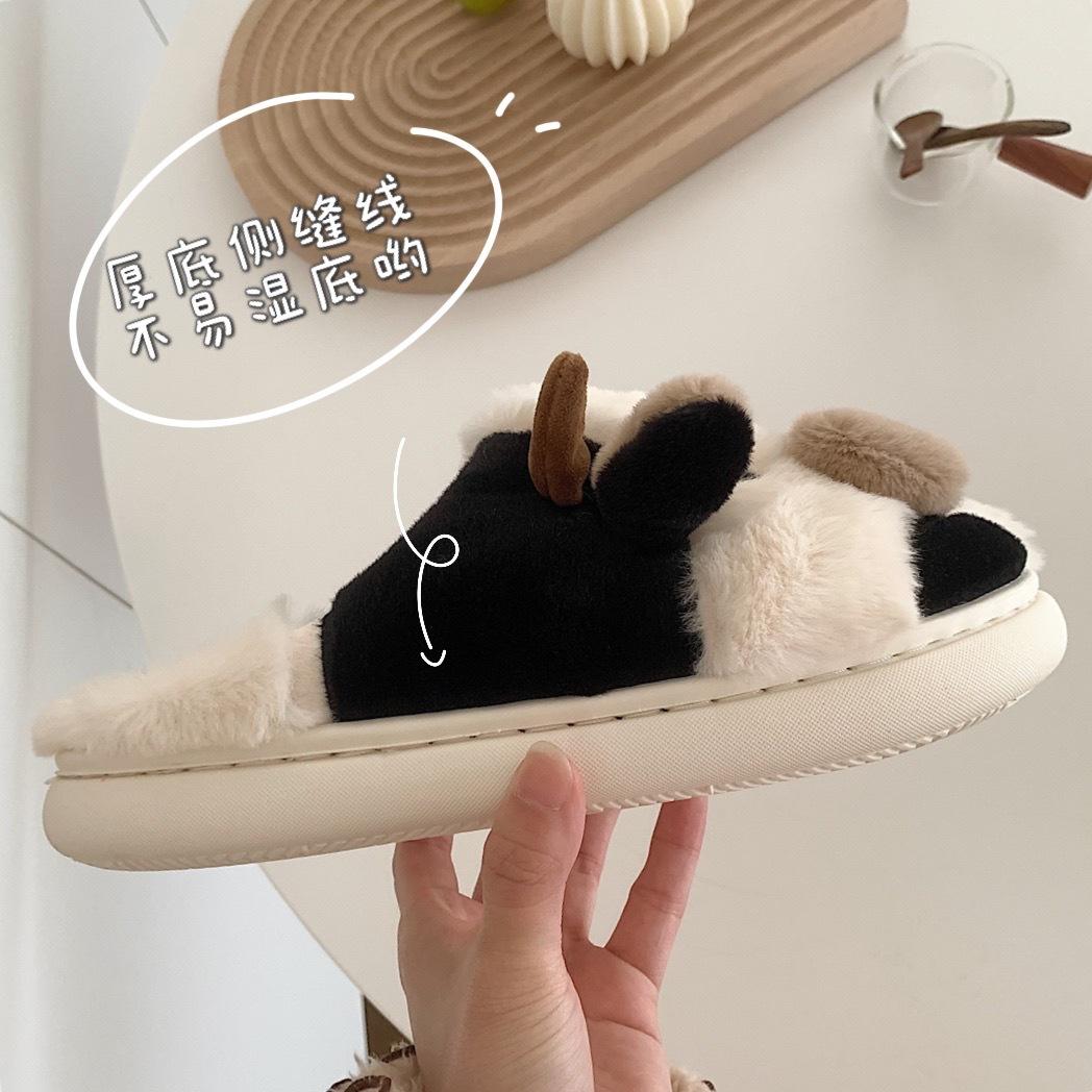 cute girl heart cow baotou cotton slippers winter fashion girl home warm plush confinement shoes Application Scenario