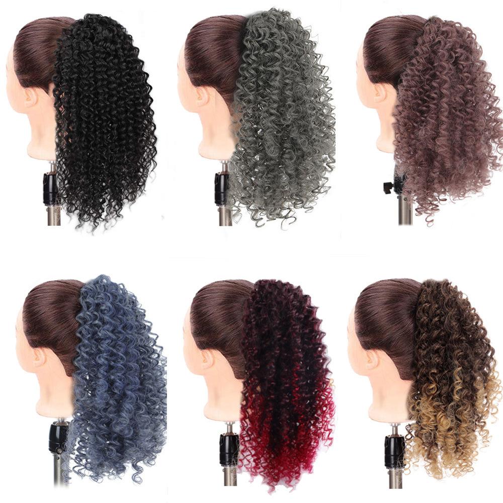 wig drawstring small curl ponytail winding hair extension african small roll spring roll curl ponytail chemical fiber high-temperature fiber wig batch