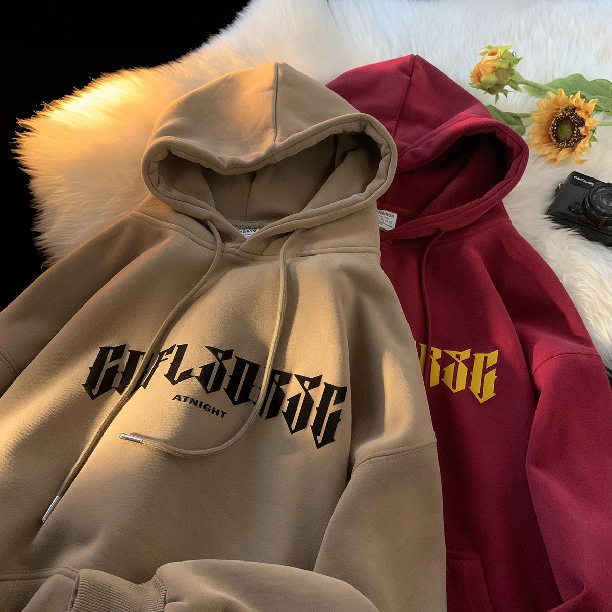 brushed hoody men's autumn and winter new hooded baggy coat american retro lazy style high-grade shirt fashion