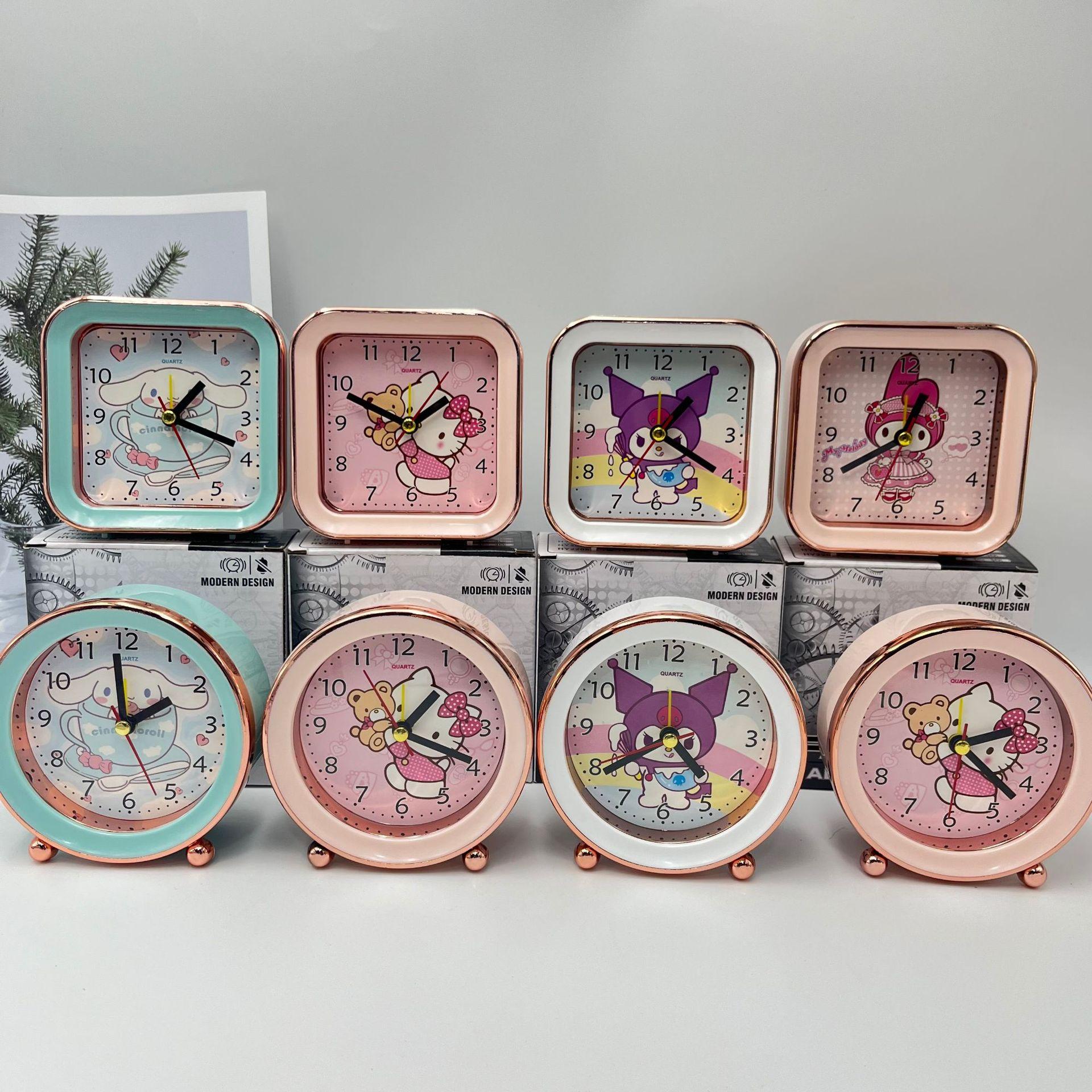 clow m melody cinnamoroll babycinnamoroll round alarm clock hello kitty mute alarm clock bedroom desktop decoration clock prize full figure