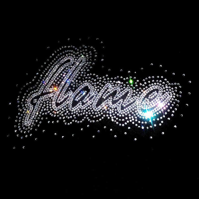 hot drilling swarovski diamond design pattern clothing cloth cartoon letter printed label logo heat transfer patch wholesale