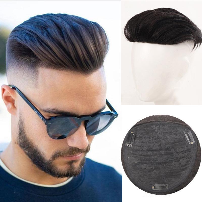 men's hair supplementing piece wig sheath head hair replacement forehead bald hair replacement pad hair extension flip wig real hair toupee