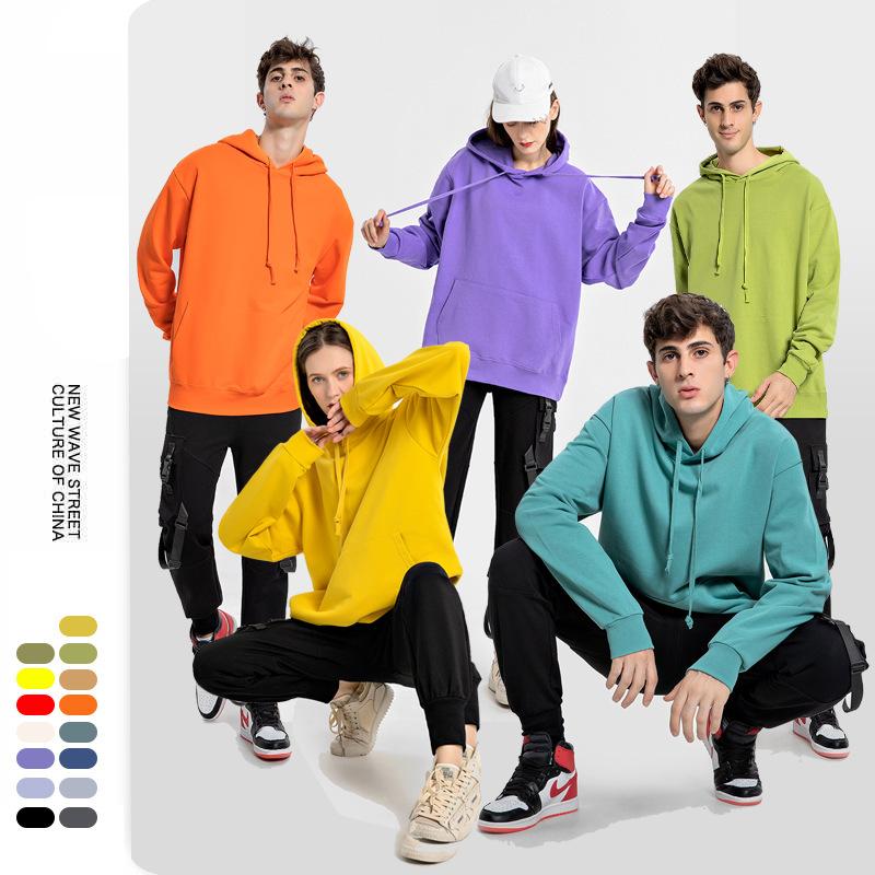 380g thickened hooded sweatshirt solid color long terry loose hoodie men's slip shoulder trendy men and women oversize sweater