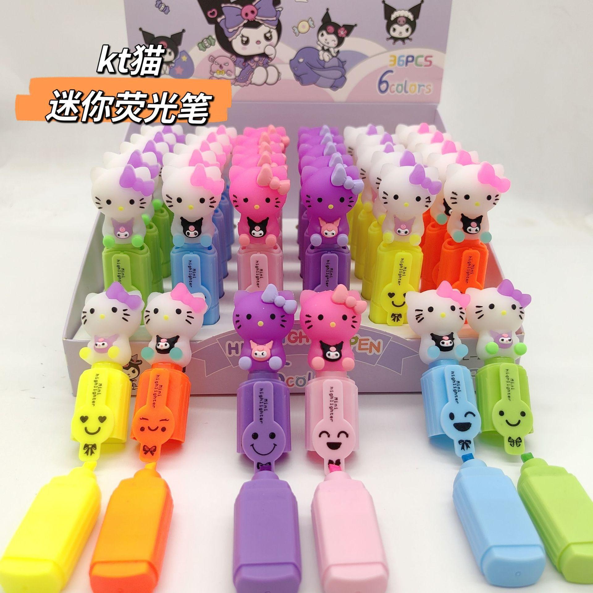 New Popular Cartoon Hello Kitty Mini 6 Color Fluorescent Pen Set Modeling Good-looking Student Color Marking Pen full figure